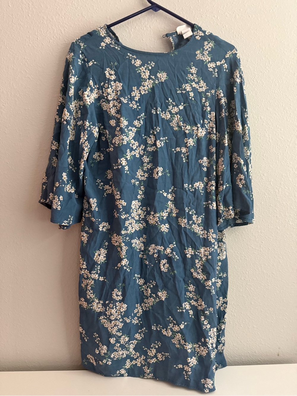 H&M Teal Floral Midi Dress with White Blossom Print